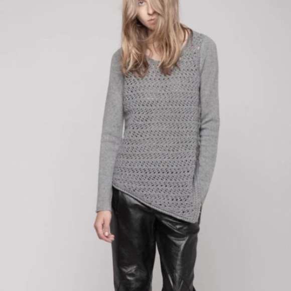 Helmut Lang Asymmetrical Open Knit Cashmere‎ Wool Blend Sweater Top Size Medium - Picture 1 of 10